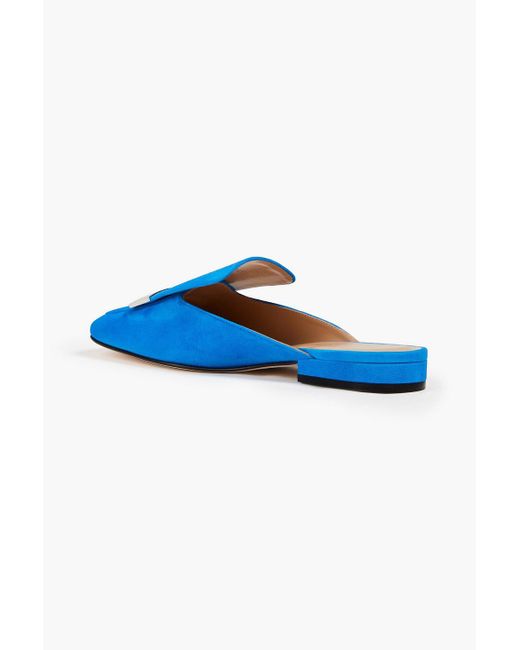 Sergio Rossi Blue Embellished Suede Slippers