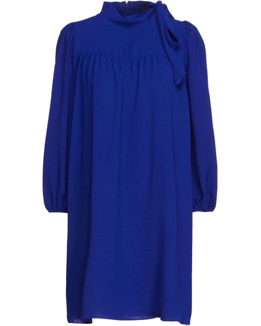 Dkny Synthetic Pussy Bow Crepe Mini Dress In Blue Lyst Australia