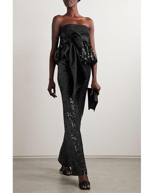 LoveShackFancy Black Jardena trägerloses oberteil aus taft und crêpe mit schleife, raffungen und pailletten