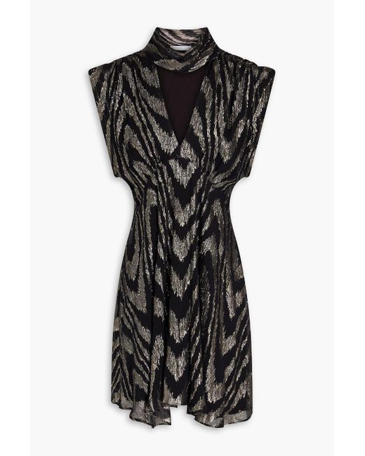 IRO Black Cutout Metallic Fil Coupé Silk-blend Crepon Mini Dress
