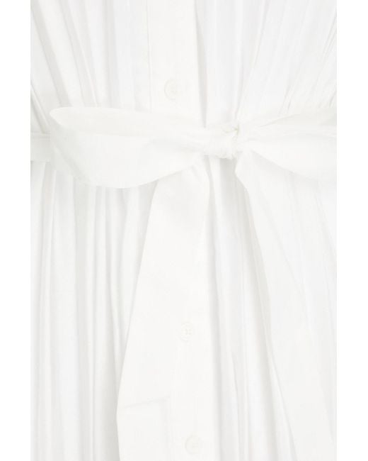 Claudie Pierlot White Pleated Broderie Anglaise Midi Shirt Dress