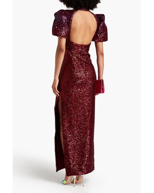 Rebecca Vallance Red Nikita Cutout Sequined Tulle Gown