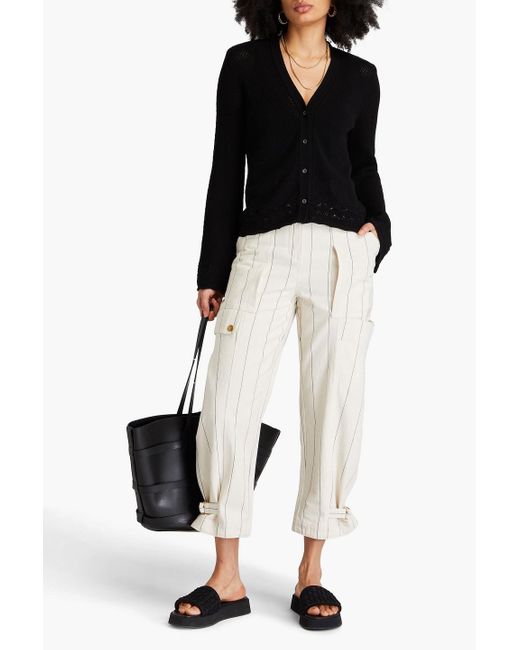 FRAME Black Pointelle-knit Cardigan