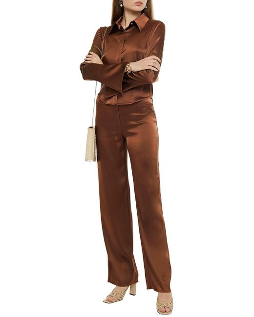 Nanushka Brown Drew Satin Straight-leg Pants