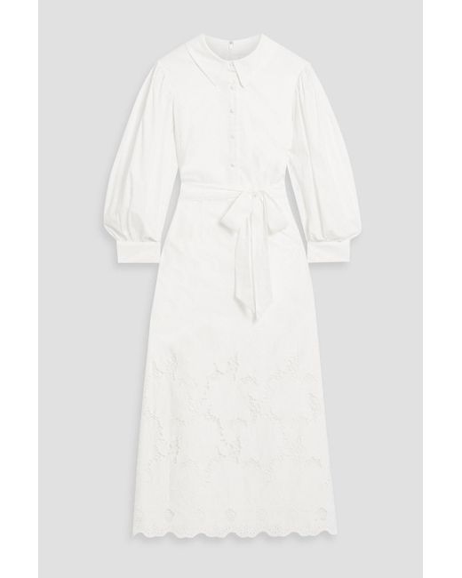 Mikael Aghal White Cotton-blend Guipure Lace Midi Shirt Dress