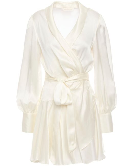 Zimmermann White Silk-charmeuse Mini Wrap Dress Ivory