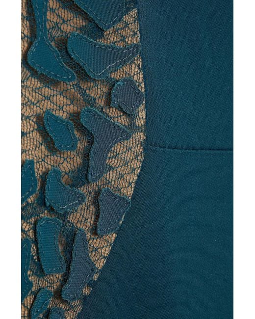Zuhair Murad Blue Appliquéd Cady-paneled Chantilly Lace Dress