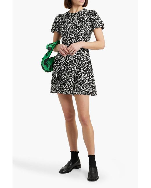 Solid & Striped Black The Gael Cutout Printed Crepe Mini Dress