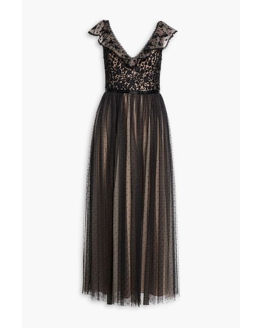 Needle & Thread Black Ruffled Sequined Tulle Gown