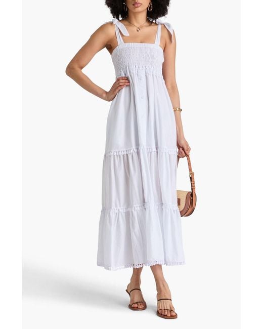Charo Ruiz White Delphinus Tiered Cotton-Blend Voile Maxi Dress