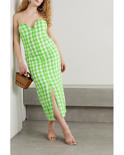 Mara Hoffman Green Didi trägerloses midikleid aus hanf mit gingham-karo