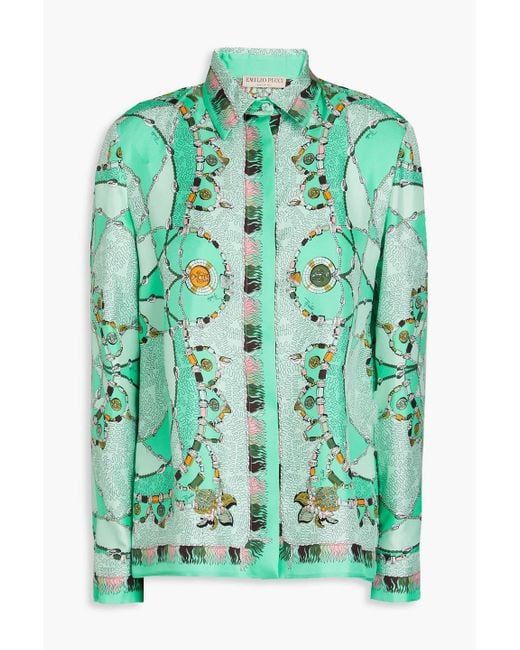 Emilio Pucci Green Printed Silk-twill Shirt