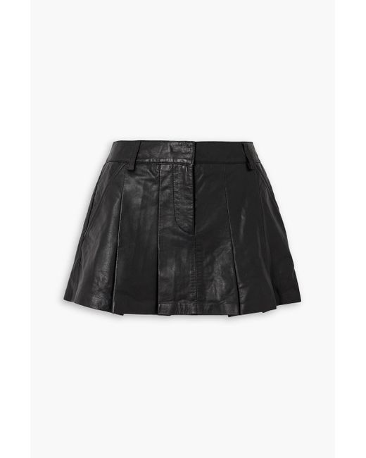 Sea Black Lilia Pleated Leather Mini Skirt