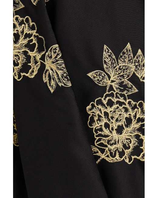 Marchesa Black One-shoulder Embroidered Satin Gown