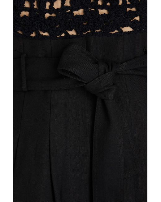 Brunello Cucinelli Black Open Knit-paneled Twill Jumpsuit