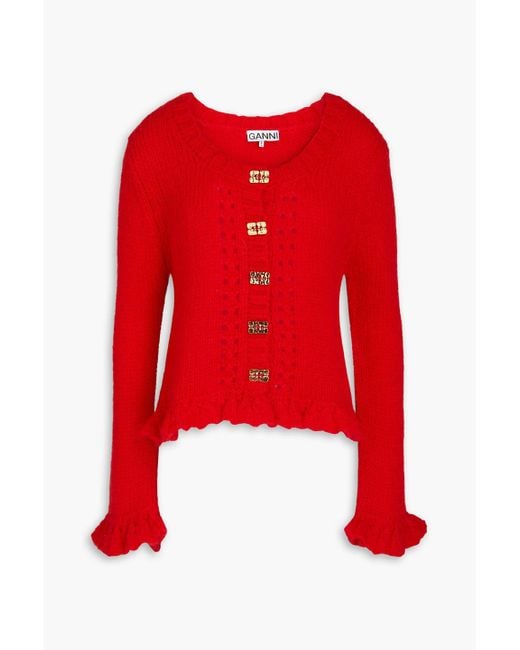 Ganni Red Mohair Butterfly-button Cardigan