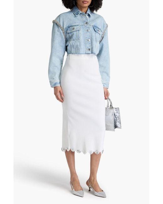 Sandro Blue Cropped Crystal-embellished Denim Jacket