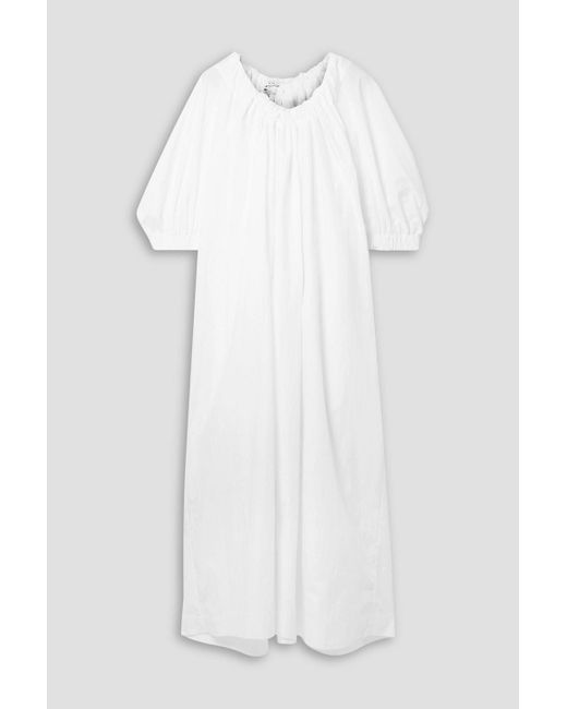 Co. White Gathered Tton-blend Poplin Maxi Dress