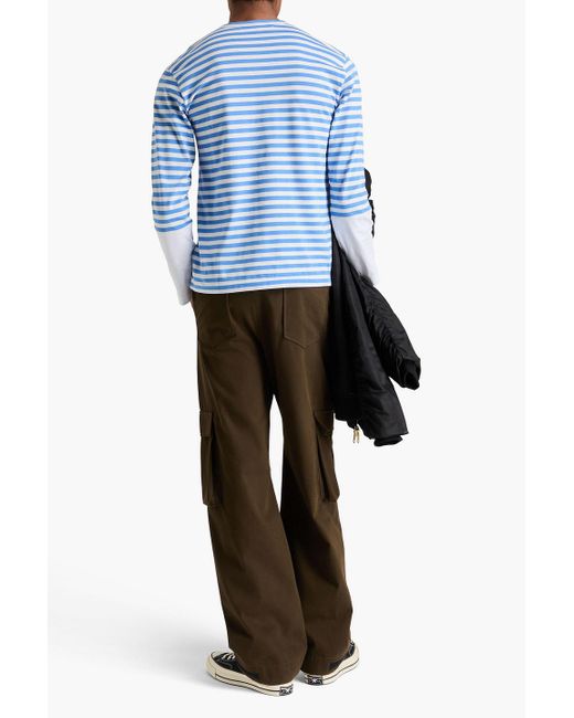 Comme des Garçons Blue Appliquéd Striped Cotton-jersey T-shirt for men