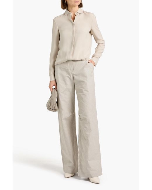 Brunello Cucinelli White Striped Cotton And Linen-Blend Wide-Leg Pants