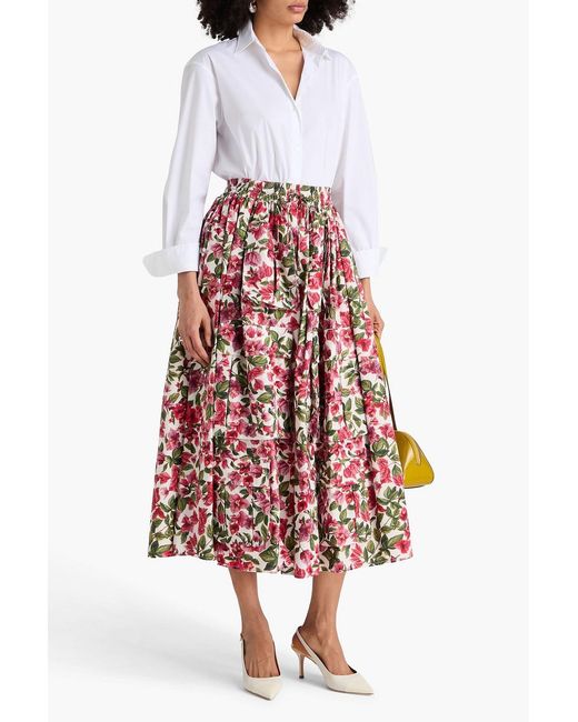 Farm Rio Red Floral-print Cotton-poplin Midi Skirt