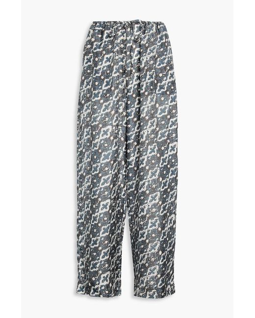 HANNAH Gray Azra Printed Silk-satin Wide-leg Pants