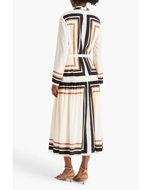 Zimmermann Natural Tie-Neck Printed Crepe De Chine Midi Dress