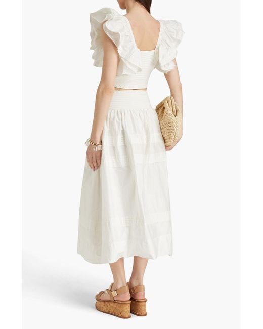 Aje. White Corinne Cropped Ruffled Poplin And Ribbed-knit Top