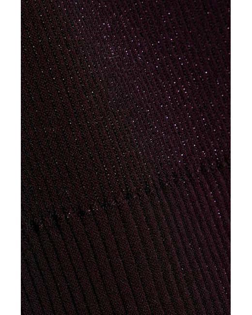 Theory Purple Metallic Ribbed-knit Turtleneck Top