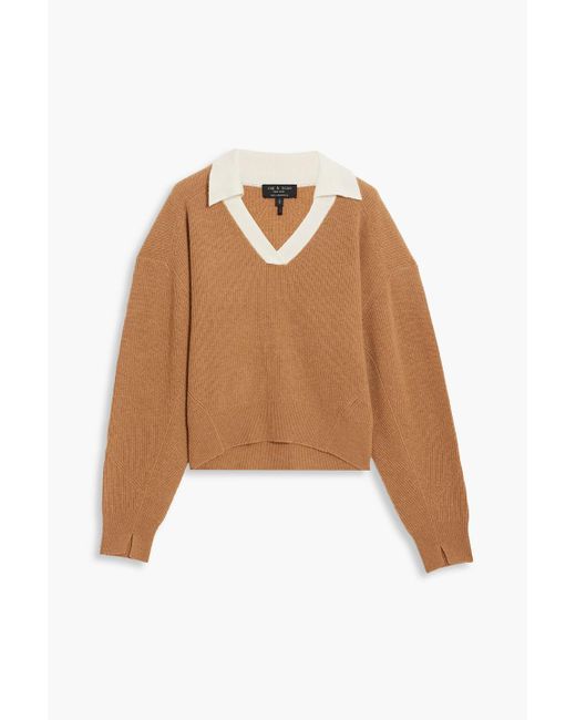 Rag & Bone Natural Pierce zweifarbiger pullover aus geripptem kaschmir mit polokragen