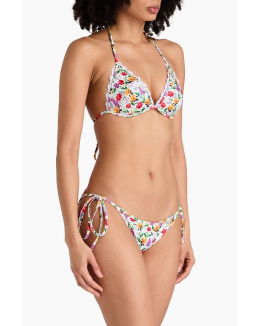 Charo Ruiz White Floral-Print Triangle Bikini Top