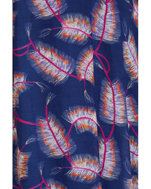 Saloni Blue Emma bedrucktes maxikleid aus einer baumwoll-seidenmischung mit rüschen