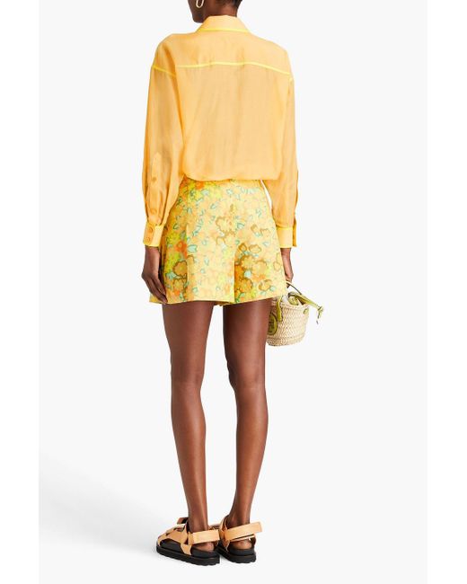 Tory Burch Yellow Two-tone Cotton And Silk-blend Voile Shirt