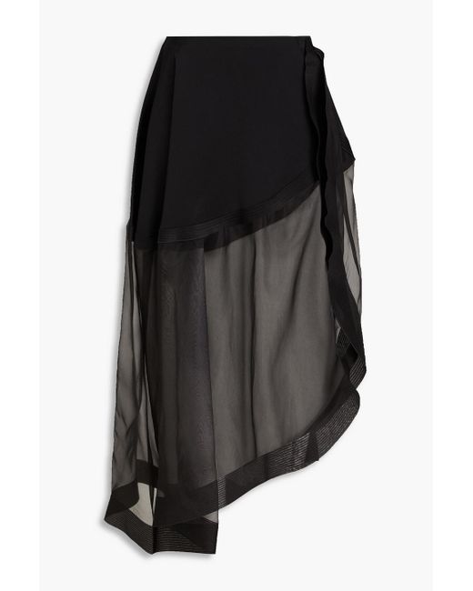 Victoria Beckham Black Ruffled Silk-satin Crepe And Voile Maxi Skirt