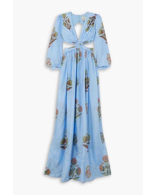 HANNAH Blue Rio Cutout Silk-habotai Maxi Dress