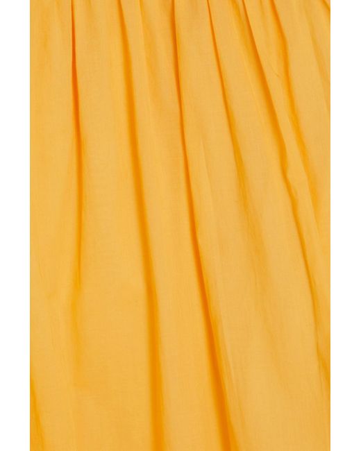 Tory Burch Yellow Gathered Color-block Cotton-mousseline Dress