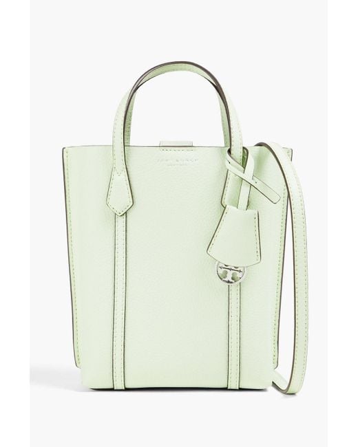 Tory Burch White Perry Mini Pebbled-Leather Tote