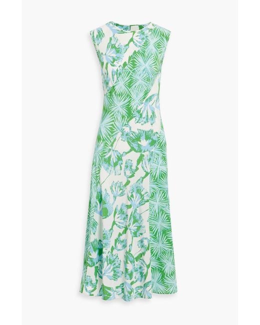 Diane von Furstenberg Green Sunniva Printed Crepe Midi Dress
