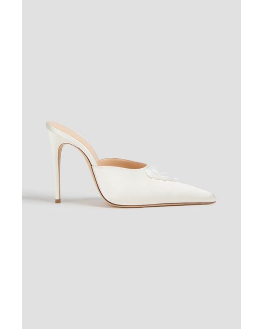 Magda Butrym White Embellished Satin Mules