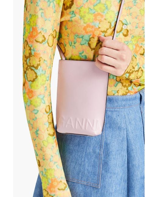 Ganni Pink Embossed Leather Shoulder Bag