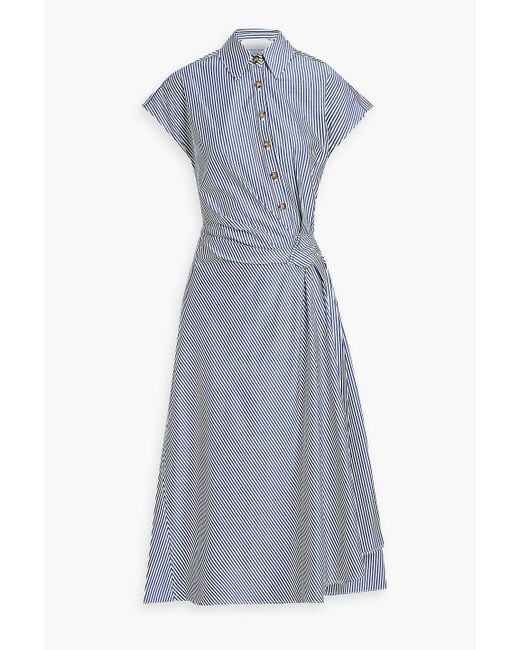 Carolina Herrera Blue Draped Striped Cotton-poplin Midi Shirt Dress