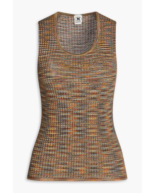 M Missoni Brown Marled Crochet-knit Cotton And Wool-blend Top