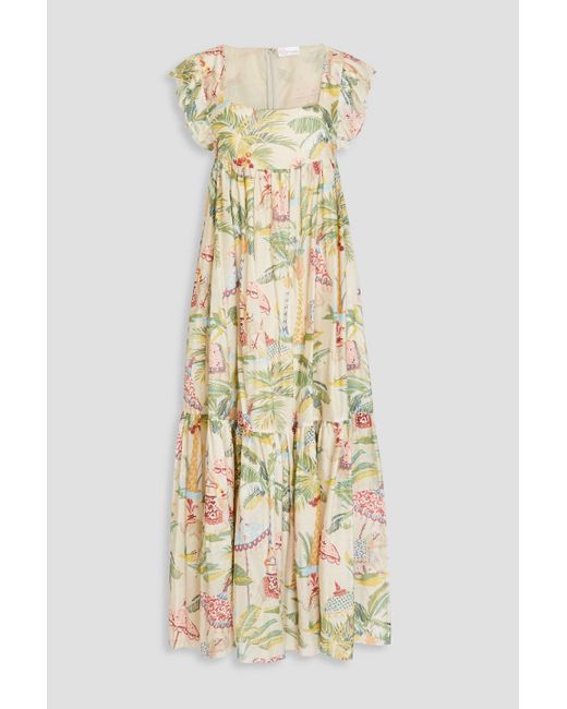 RED Valentino Metallic Tiered Printed Cotton And Silk-blend Voile Midi Dress