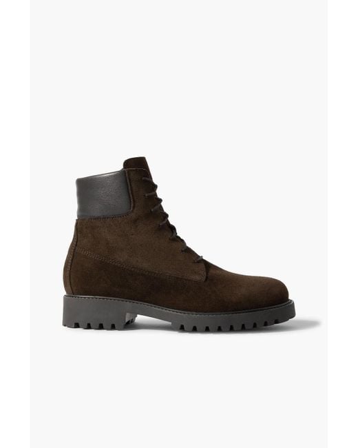 【関税込み】TOTEME ブラウン Husky ブーツ TOTEME The Husky Leather-trimmed Suede Ankle Boots in Brown