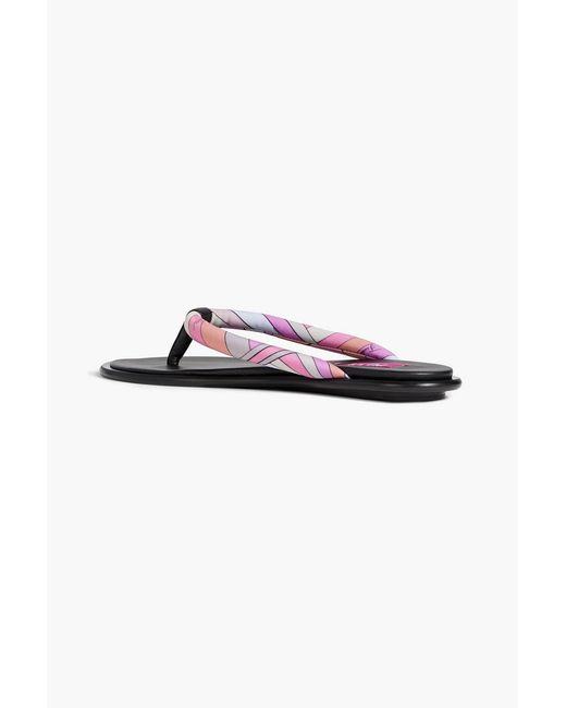 Emilio Pucci White Printed Padded Twill Flip Flops