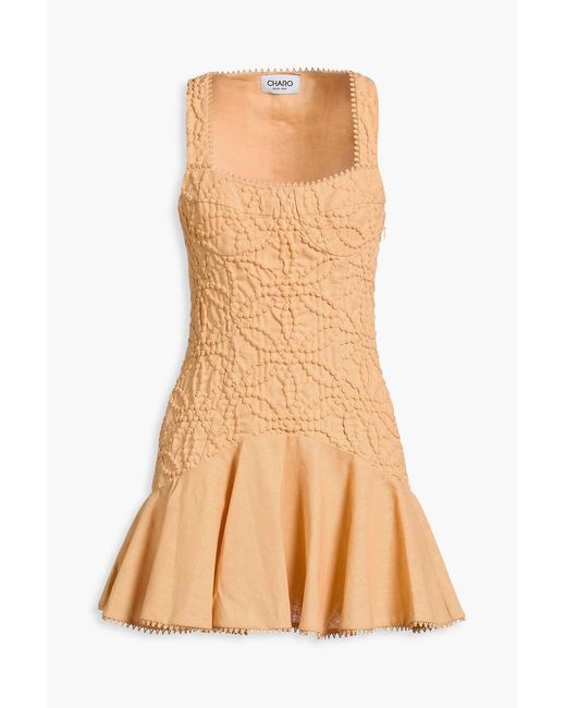 Charo Ruiz Orange Fyssa Ramie-blend Cloqué Mini Dress