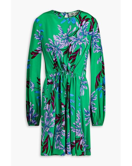 Diane von Furstenberg Green Sydney Floral-print Crepe Mini Dress