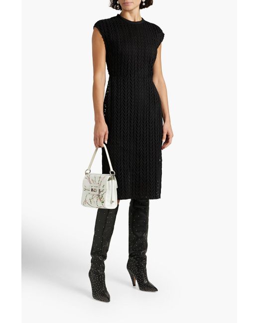 Valentino Garavani Black Open-knit Cotton-blend Dress