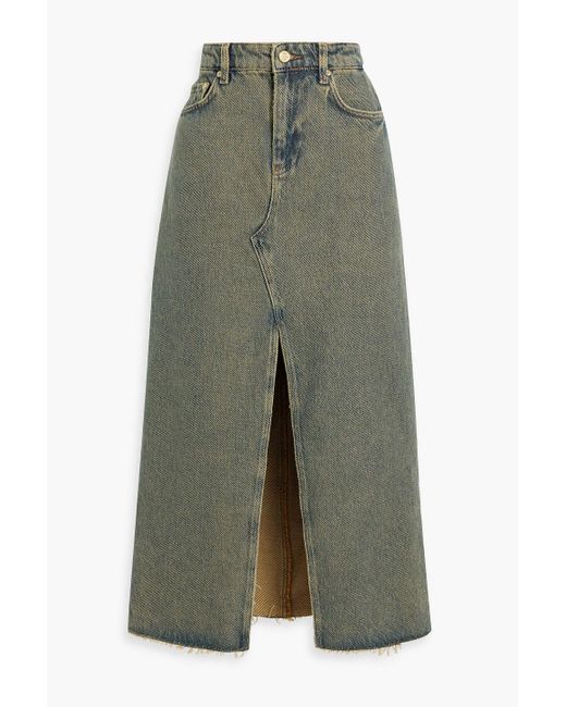 Ganni Green Denim Midi Skirt