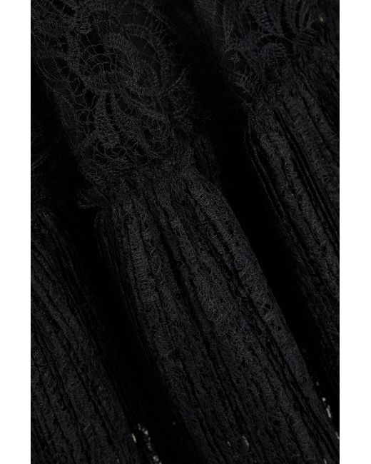 Costarellos Black Strapless Pleated Lace Dress
